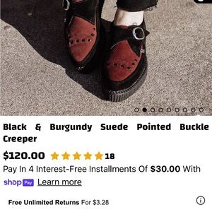 T.U.K Black and Burgundy Suede Creeper Flats